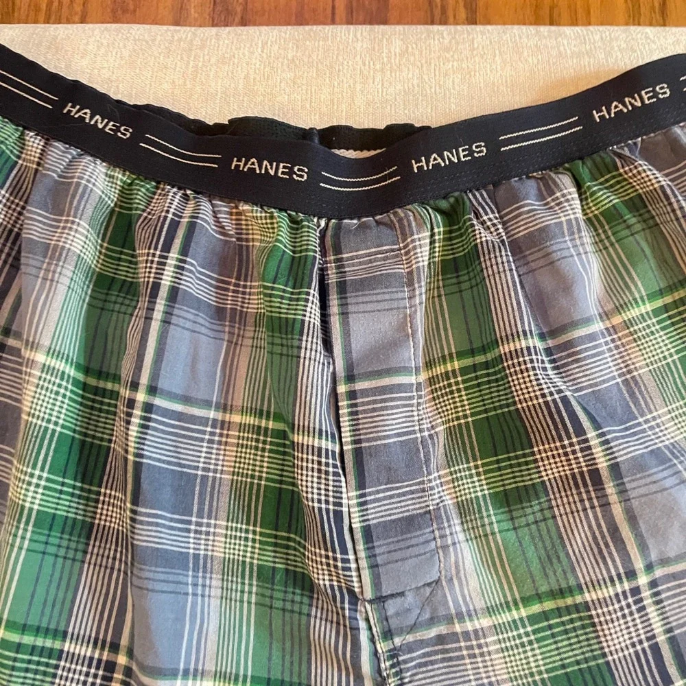 VTG Hanes Cotton Full Cut Boxer Short Men Large Boxers Comfort Flex Stripe Plaid